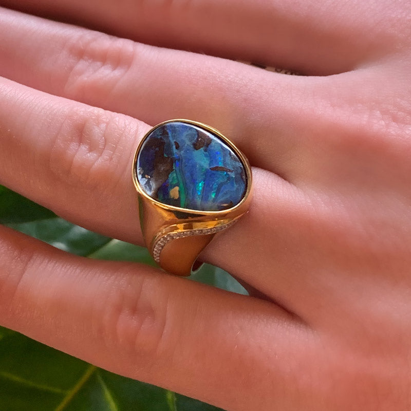 Large Opal Ring, Natural Australian Opal, Victorian Ring, October Birt –  Adina Stone Jewelry