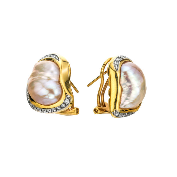 Women's Yellow Gold, Freshwater Pearl and Diamond Earrings